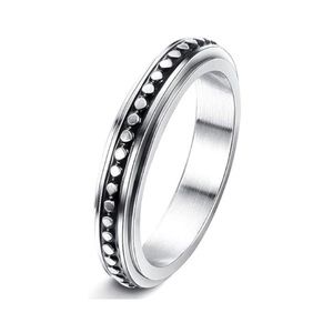 Stainless Steel Dot Fidget Spinner Ring - Black Center Band